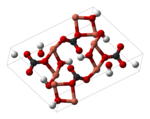 Ball-and-stick model of malachite's unit cell