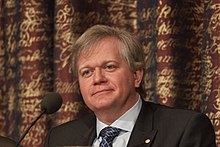 Brian Schmidt vid presskonferensen om Nobelpriset i fysik på Kungliga Vetenskapsakademien 2011.
