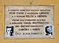 Pamětní deska rodiny Fafkových v Kolínské ulici v Praze