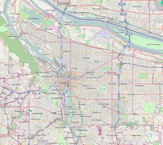 Mapa konturowa Portland, blisko centrum na lewo znajduje się punkt z opisem „US Bancorp Tower”