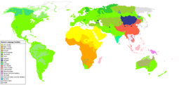 Familiae linguisticae coloribus Vicipaediae pictae