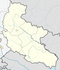 Mapa konturowa Kachetii, po lewej nieco u góry znajduje się punkt z opisem „Achmeta”