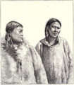 Эскимосы из побережья бухты Провидения, рисунок по фотографии Эдварда Нельсона.