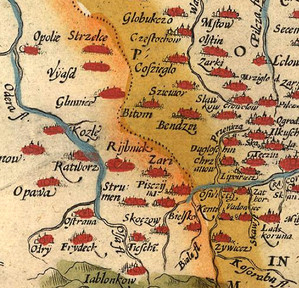 Zator w granicach Korony Królestwa Polskiego na mapie Wacława Grodzieckiego wydanej w 1592