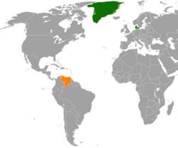 Map indicating locations of Denmark and Venezuela