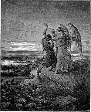 Paul Gustave Doré: Jákob tusakodása az angyallal (1855)