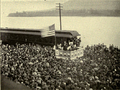 Democratic presidential nominee William Jennings Bryan delivers a whistle-stop speech in Wellsville, Ohio during his 1896 presidential campaign