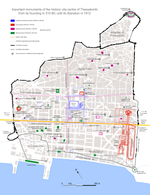 Stadtplan, mit der Metrolinie im Zuge der Odos Egnatia