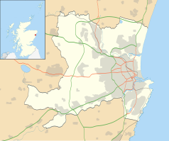 Mapa konturowa Aberdeen, po prawej znajduje się punkt z opisem „University of Aberdeen”