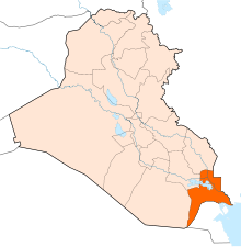 Umístění guvernorátu Basra v Iráku
