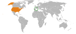 Map indicating locations of Andorra and USA