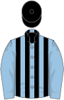 Light blue and black stripes, light blue sleeves, black cap