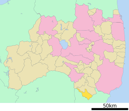 Yamatsuris läge i Fukushima prefektur Städer:      Signifikanta städer      Övriga städer Landskommuner:      Köpingar      Byar