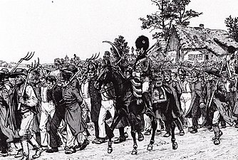 Escorte de déserteurs pendant la campagne d'Allemagne de 1813, par Richard Knötel (1857-1914)
