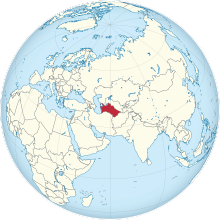 Description de l'image Turkmenistan on the globe (Turkmenistan centered).svg.