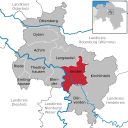 Läget för staden Verden (Aller) i Landkreis Verden