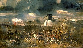 Clément-Auguste Andrieux: Bitva u Waterloo. Obraz vytvořený v roce 1852 zachycuje útok francouzských kyrysníků na střed anglického postavení