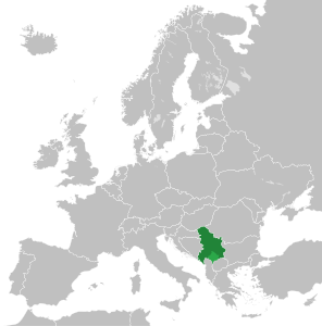 Союзная Республика Югославия в 1992-2003 годах. Светло-зеленым обозначена Косово и Метохия, входившая в состав Югославии