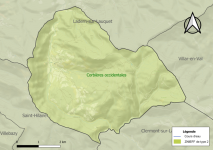 Carte de la ZNIEFF de type 2 sur la commune.