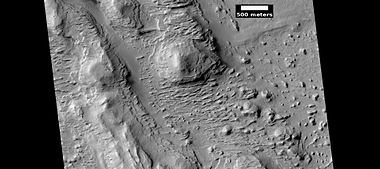 Mounds with layers, east of Gale Crater in Aeolis quadrangle