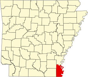 Map of Arkansas highlighting Chicot County