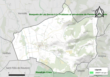 Carte de la ZNIEFF de type 1 sur la commune.