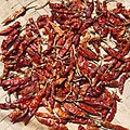 Dried Capsicum annuum Red chili pepper on Nanglo