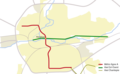 L’axe Est-ouest (en vert).