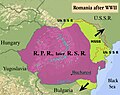 La Roumanie depuis 1945 avec en vert clair les territoires perdus.