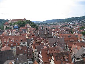 Tübingen – Staro mesto (Altstadt) s cerkvenega zvonika