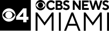 In a black box, the CBS eye logo and a numeral 4. Next to it, on two lines: the CBS eye and the words CBS News, and the word Miami in larger type.