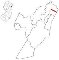 Guttenberg highlighted in Hudson County. Inset: Location of Hudson County highlighted in the State of New Jersey.