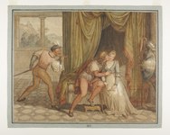 Joseph Anton Koch: Paolo da Malatesta and Francesca da Rimini surprised by Gianciotto Malatesta, pen, ink and watercolor on paper, 1805 (Thorvaldsen Museum)
