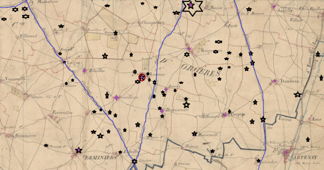 carte des voies romaines et des sites protohistoriques de Lumeau