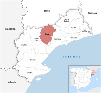 Die Lage der Comarca Priorat in der Provinz Tarragona