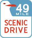 The route signage is a seagull on a blue background with "49-Mile Scenic Drive" labeled