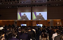 Zelenskky addressing Japanese parliamentarians