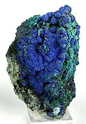 Azurite on malachite from Helvetia. Size: 6.6 x 4.3 x 3.1 cm.