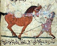 Ibn al-Aḥnaf, Kitāb al-Bayṭara, Baghdad, dated AH 605/ 1209 CE. Horse training.[8]