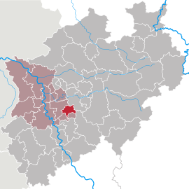 Poloha mesta Wuppertal v rámci spolkovej krajiny Severné Porýnie-Vestfálsko