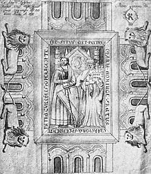 Зображення нагробної плити Петра і Марії Властовичів у костелі св. Вінцента в Олбіні (Вроцлав). Знищена турками