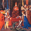 הנרי השמיני נפגש עם קרל החמישי, קיסר האימפריה הרומית הקדושה מול פני לאו העשירי.