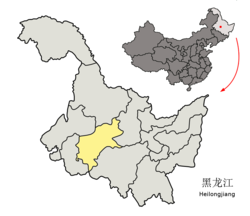 Location of Suihua City (yellow) in Heilongjiang (light grey)