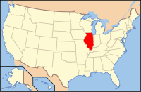 Bản đồ Hoa Kỳ có ghi chú đậm tiểu bang Illinois