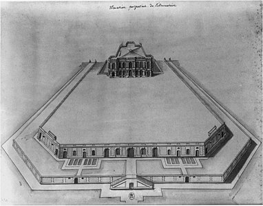 Bird's-eye view of the Paris Observatory, 1667 drawing by Perrault
