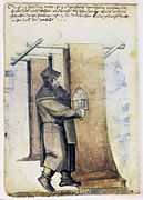 Guillermo Aichler, (fallecido en 1537).Ilustración en un manuscrito iluminado ('censo de artesanos') de la Biblioteca estatal de Núremberg.