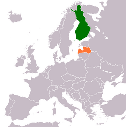 Map indicating locations of Finland and Latvia