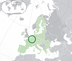 Location of Luxembourg (dark green) – in Europe (green & dark grey) – in the European Union (green)