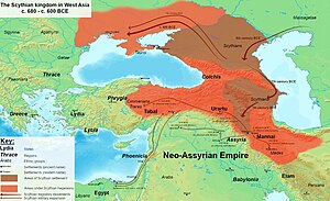 بیشینه گسترش دولت سکایی در غرب آسیا (۶۸۰–۶۰۰ پیش از میلاد)