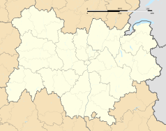Mapa konturowa regionu Owernia-Rodan-Alpy, po prawej nieco u góry znajduje się punkt z opisem „Doussard”